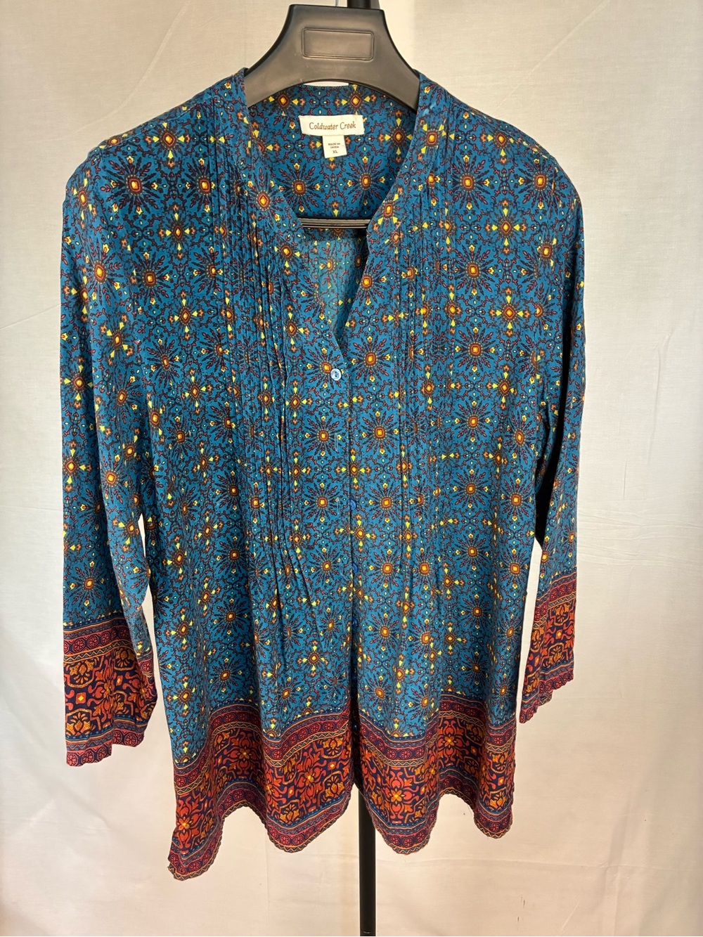 Coldwater Creek Bordering on Medallions Pintuck Button Front Tunic XL - Picture 2 of 9